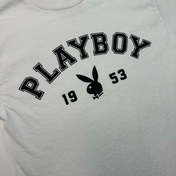 Playboy White Cotton Tee with Screenprint Logo - Picture 1 of 5